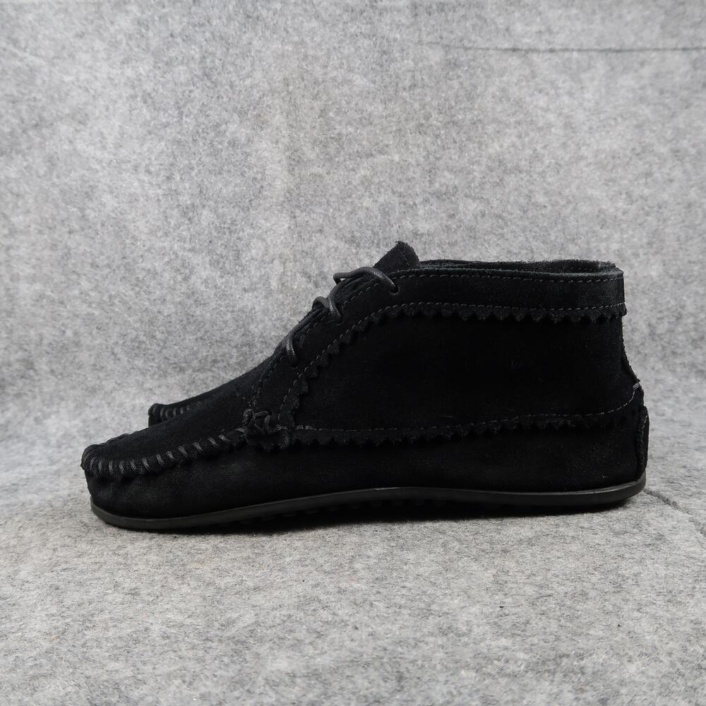 Minnetonka Shoes Womens 8 Moccasin Chukka Ankle Bootie Leather Black Lace Up - Picture 3 of 13